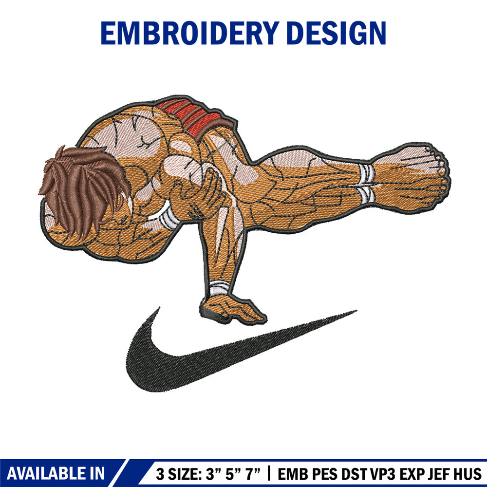 Baki pose nike embroidery design, Baki embroidery, Anime design, Embroidery shirt, Embroidery file, Digital download.jpg