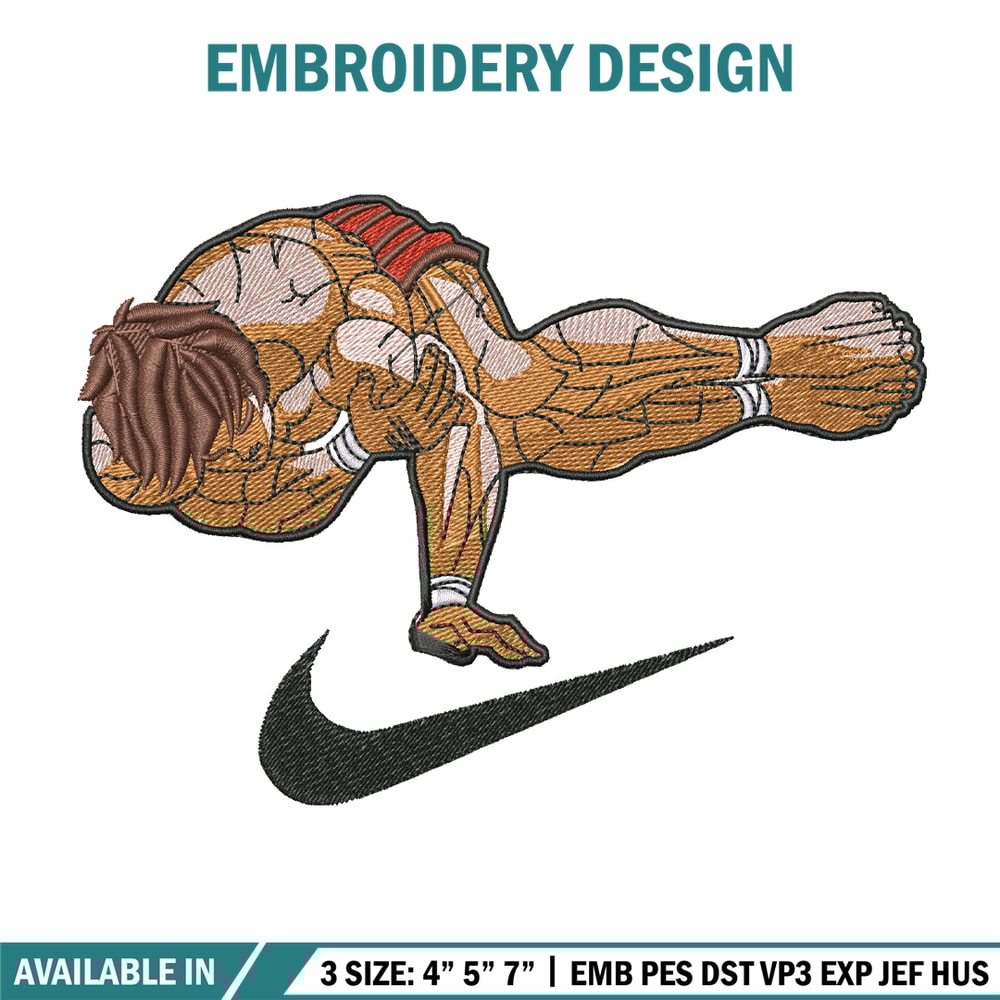 Baki pose nike embroidery design, Baki embroidery, Anime design, Embroidery shirt, Embroidery file, Digital download.jpg