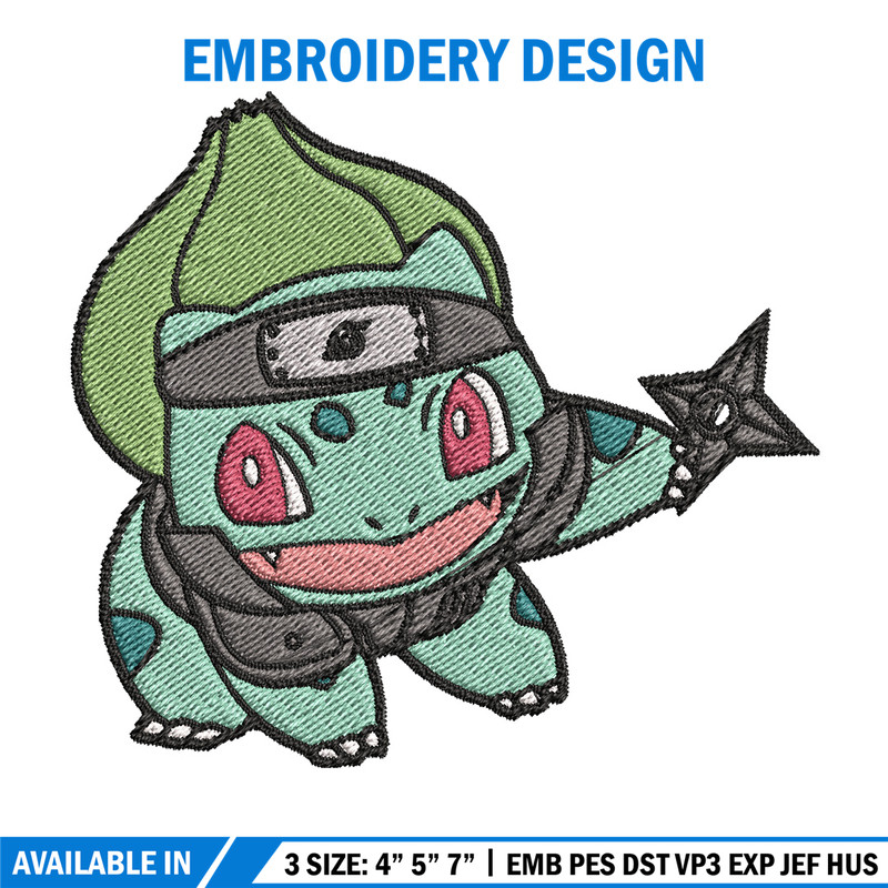 Bulbasaur ninja embroidery design, Pokemon embroidery, Anime design, Embroidery file, Digital download, Embroidery shirt.jpg