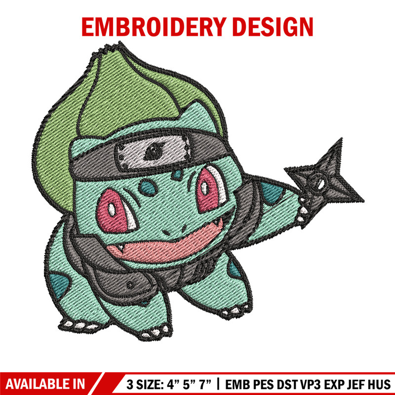 Bulbasaur ninja embroidery design, Pokemon embroidery, Anime design, Embroidery file, Digital download, Embroidery shirt.jpg