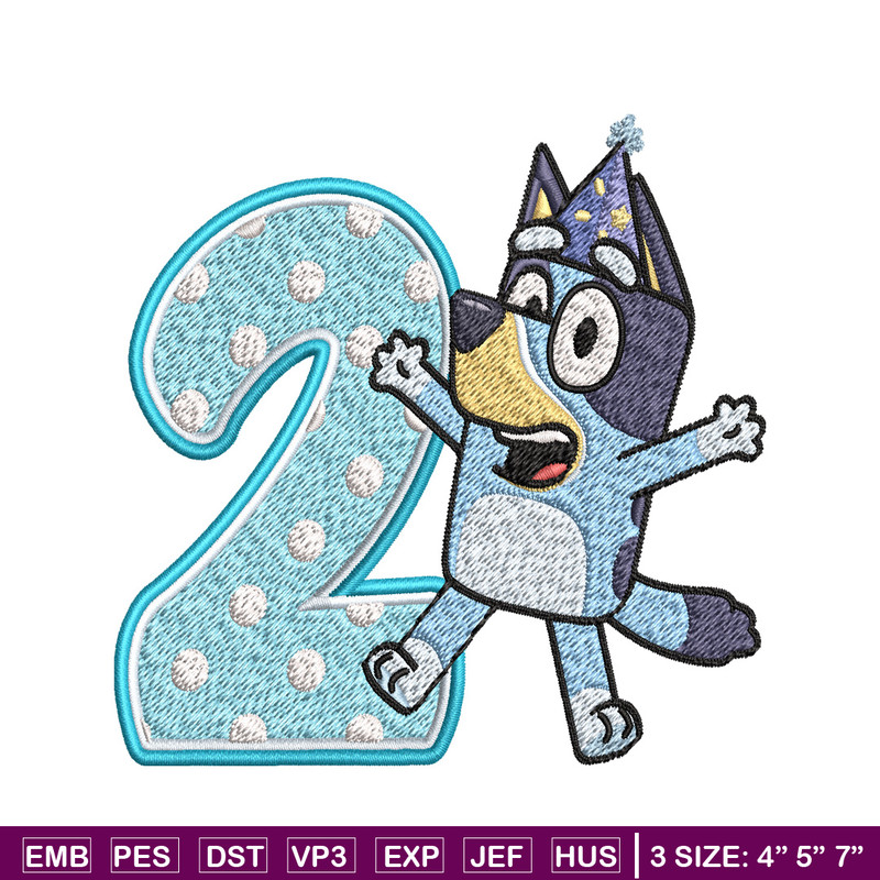 Bluey 2nd Birthday Embroidery design, Bluey Cartoon Embroidery, Disney Embroidery, Embroidery File, digital download.jpg