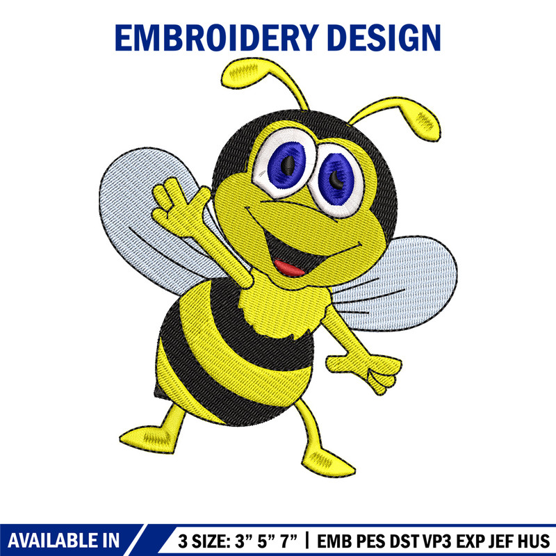 Bee cartoon embroidery design, Bee embroidery, Embroidery file, Embroidery shirt, Emb design, Digital download.jpg