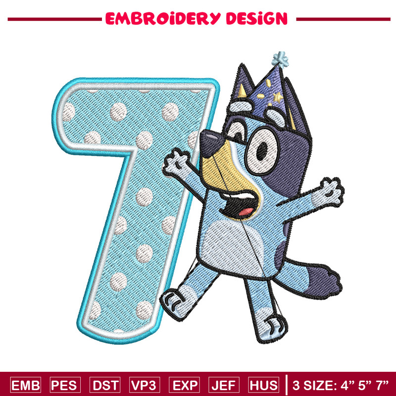 Bluey 7th Birthday Embroidery design, Bluey Cartoon Embroidery, Disney Embroidery, Embroidery File, digital download.jpg