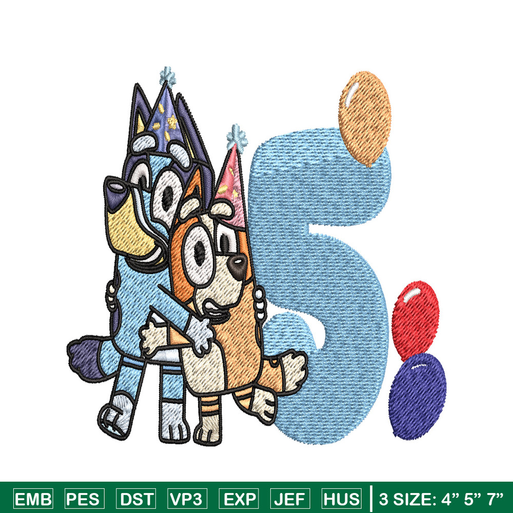 Bluey Bingo 5th Birthday Embroidery, Bluey Cartoon Embroidery, Disney Embroidery, Embroidery File, digital download..jpg