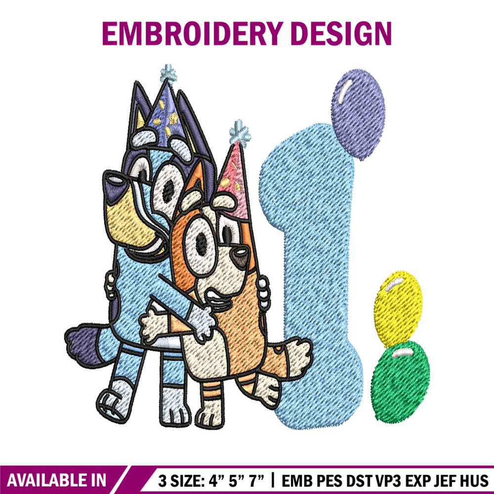 Bluey Bingo 1st Birthday Embroidery, Bluey Cartoon Embroidery, Disney Embroidery, Embroidery File, digital download..jpg