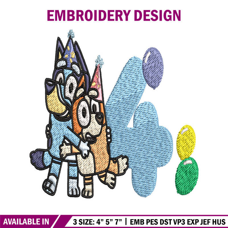 Bluey Bingo 4th Birthday Embroidery, Bluey Cartoon Embroidery, Disney Embroidery, Embroidery File, digital download..jpg