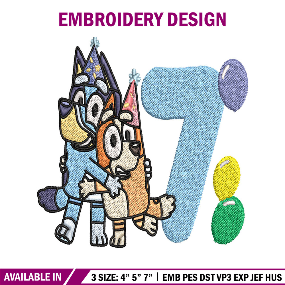 Bluey Bingo 7th Birthday Embroidery, Bluey Cartoon Embroidery, Disney Embroidery, Embroidery File, digital download..jpg