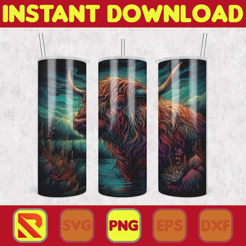 Highland Cow Tumbler Wrap, Western 20 oz Skinny Tumbler Sublimation Design, Custom Name Personalised Tumbler Wrap Designs PNG (3).jpg