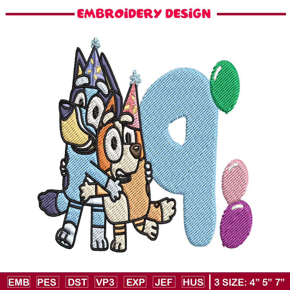 Bluey Bingo 9th Birthday Embroidery, Bluey Cartoon Embroidery, Disney Embroidery, Embroidery File, digital download.jpg