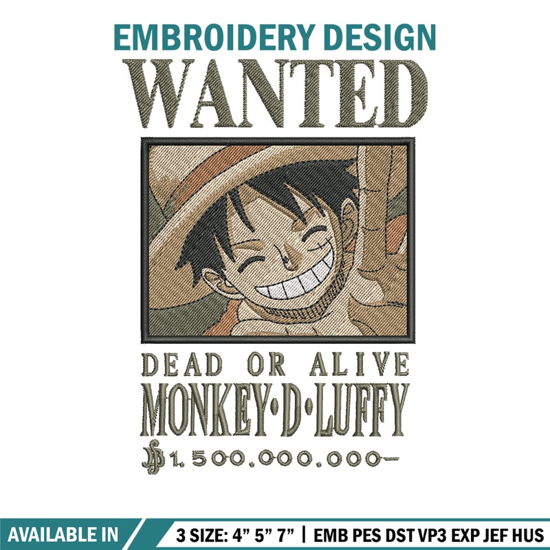 Bounty Luffy embroidery design, One piece embroidery, Anime design, Embroidery shirt, Embroidery file,Digital download.zip.jpg