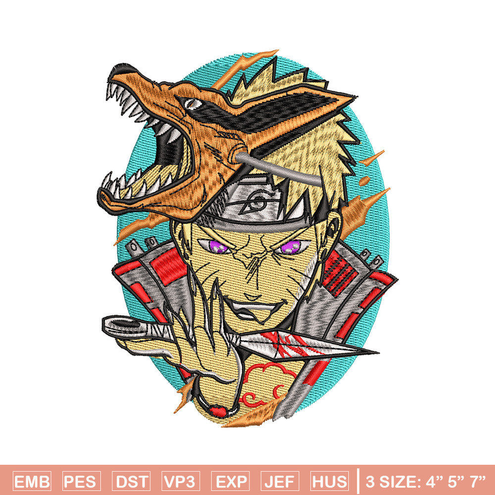 Naruto kurama mask embroidery design, Naruto embroidery, embroidery file, anime design, anime shirt, Digital download.jpg