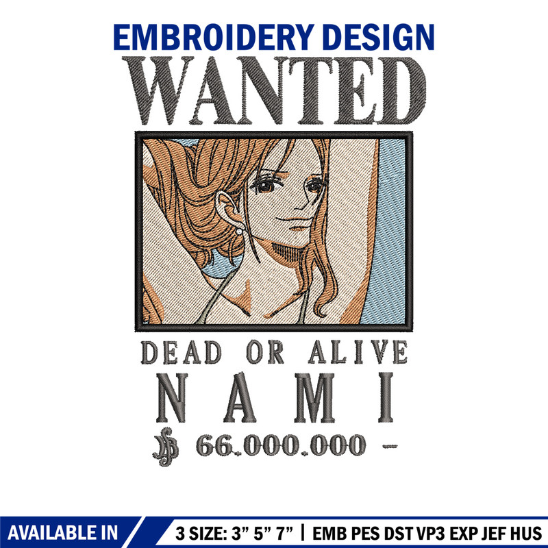 Bounty nami embroidery design, One piece embroidery, Anime design, Embroidery shirt, Embroidery file,Digital download.zip.jpg