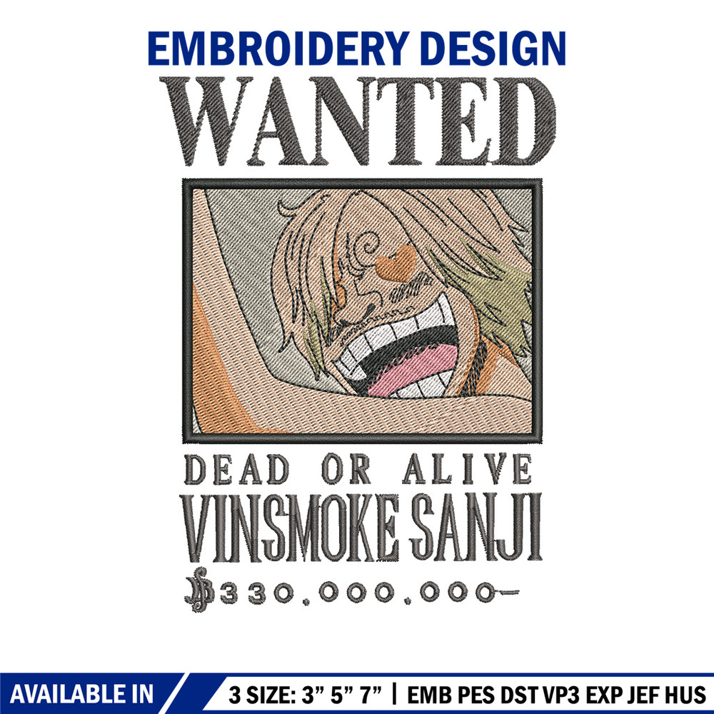 Bounty sanji embroidery design, One piece embroidery, Anime design, Embroidery shirt, Embroidery file,Digital download.zip.jpg