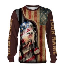 black and tan coonhound us flag hunting dog camo custom name 3d all over print shirt personalized gifts, coon hunting gi