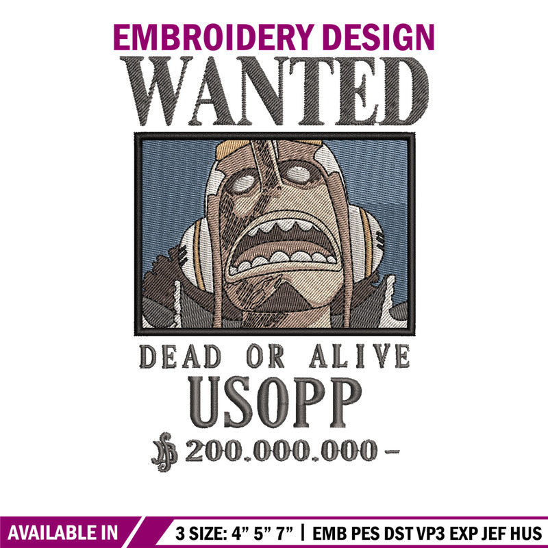 Bounty usopp embroidery design, One piece embroidery, Anime design, Embroidery shirt, Embroidery file,Digital download.zip.jpg