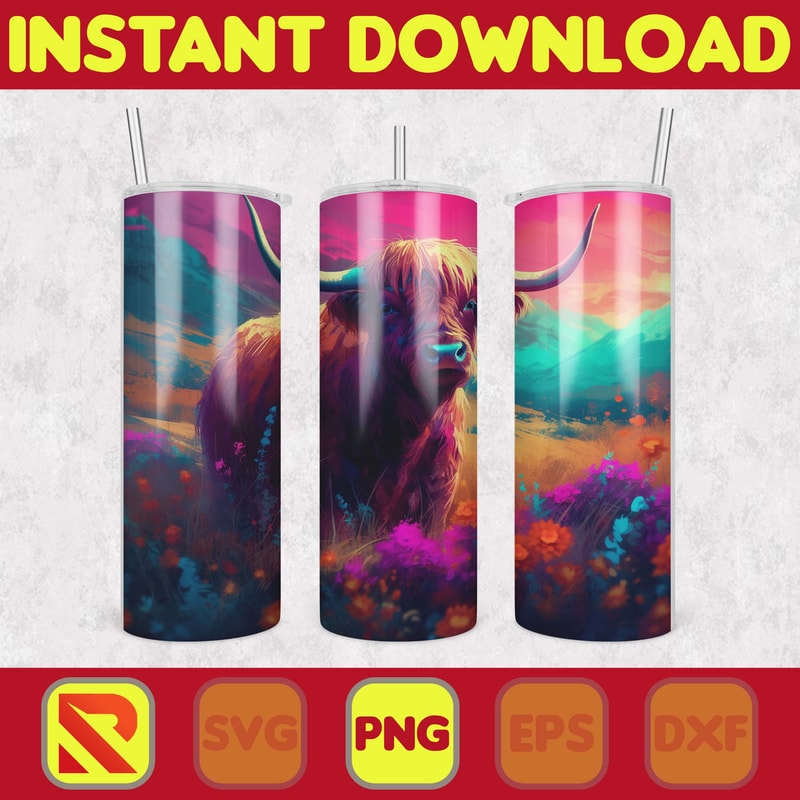 Highland Cow Tumbler Wrap, Western 20 oz Skinny Tumbler Sublimation Design, Custom Name Personalised Tumbler Wrap Designs PNG (5).jpg