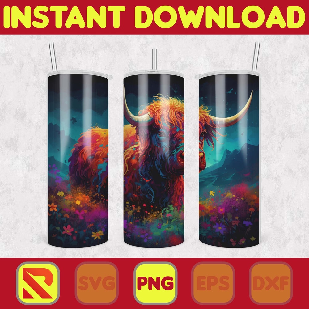 Highland Cow Tumbler Wrap, Western 20 oz Skinny Tumbler Sublimation Design, Custom Name Personalised Tumbler Wrap Designs PNG (6).jpg