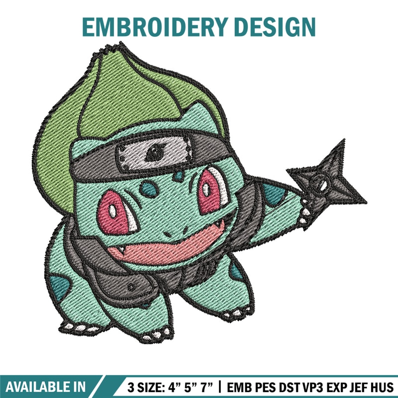Bulbasaur ninja embroidery design, Pokemon embroidery, Anime design, Embroidery file, Digital download, Embroidery shirt.jpg