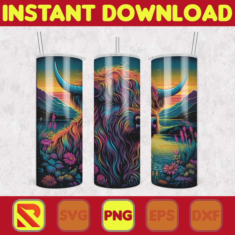 Highland Cow Tumbler Wrap, Western 20 oz Skinny Tumbler Sublimation Design, Custom Name Personalised Tumbler Wrap Designs PNG (16).jpg