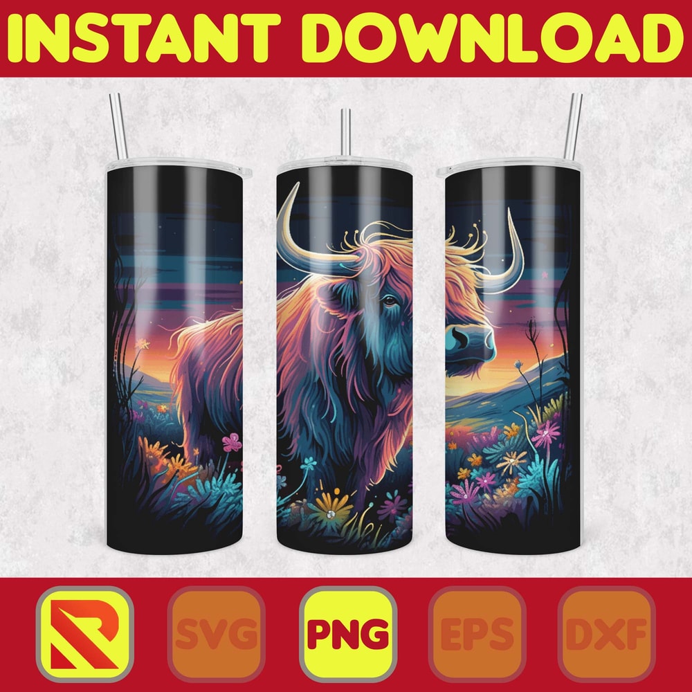 Highland Cow Tumbler Wrap, Western 20 oz Skinny Tumbler Sublimation Design, Custom Name Personalised Tumbler Wrap Designs PNG (17).jpg