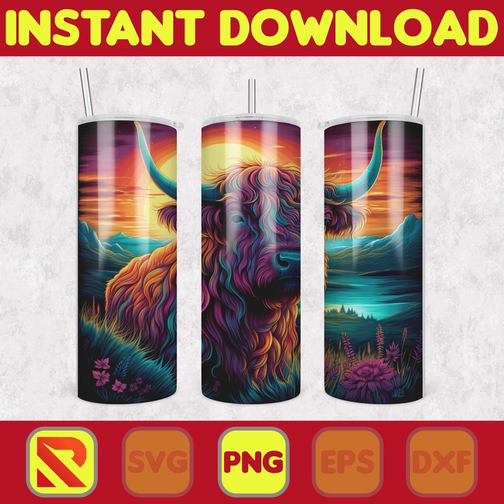 Highland Cow Tumbler Wrap, Western 20 oz Skinny Tumbler Sublimation Design, Custom Name Personalised Tumbler Wrap Designs PNG (18).jpg