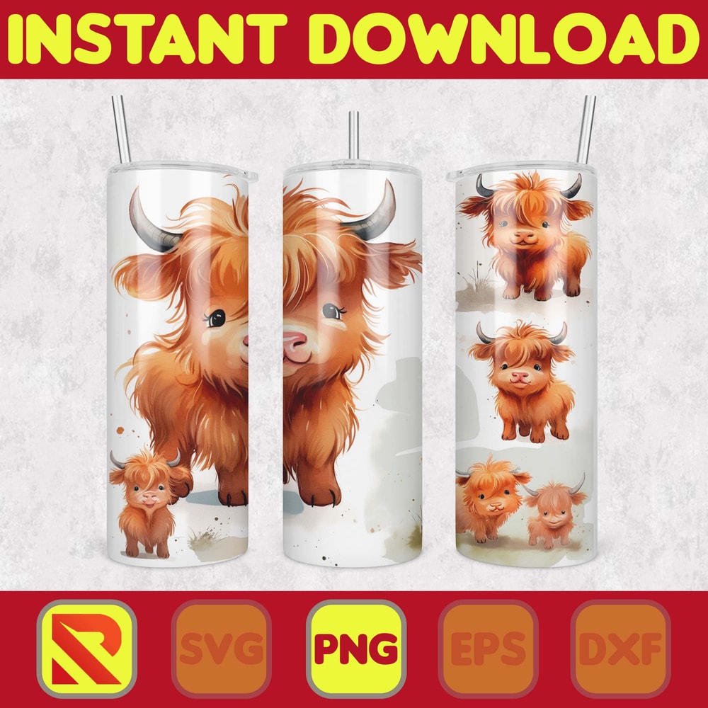 Highland Cow Tumbler Wrap, Western 20 oz Skinny Tumbler Sublimation Design, Custom Name Personalised Tumbler Wrap Designs PNG (24).jpg