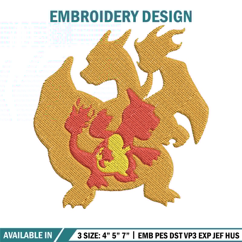 Charizard embroidery design, Pokemon embroidery, Anime design, Embroidery file, Digital download, Embroidery shirt.jpg
