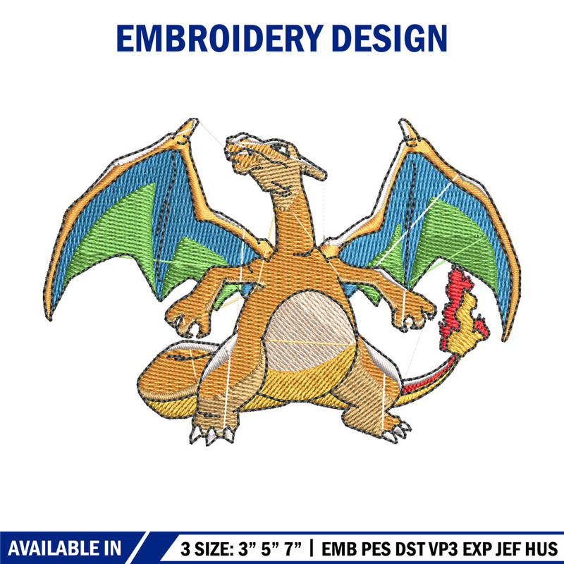Charizard embroidery design, Pokemon embroidery, Anime design, Embroidery shirt, Embroidery file, Digital download.jpg