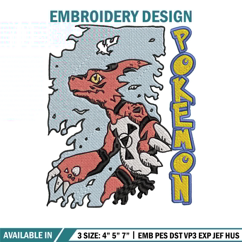 Charmeleon embroidery design, Pokemon embroidery, Anime design, Embroidery file, Digital download, Embroidery shirt.jpg