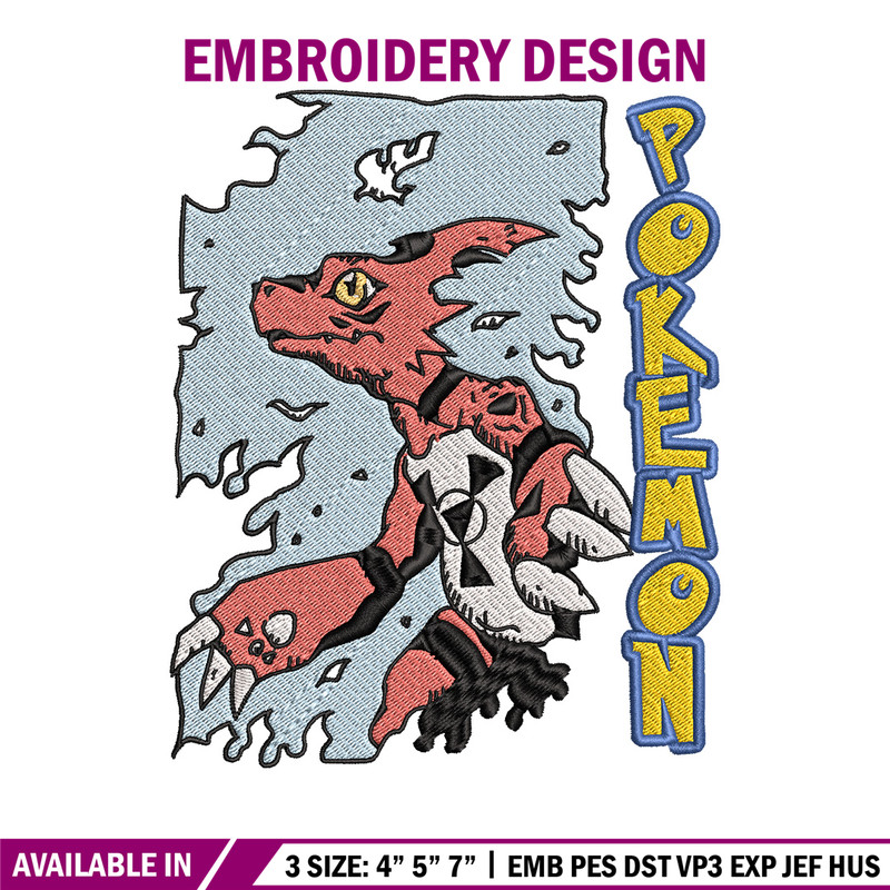 Charmeleon embroidery design, Pokemon embroidery, Anime design, Embroidery file, Digital download, Embroidery shirt.jpg