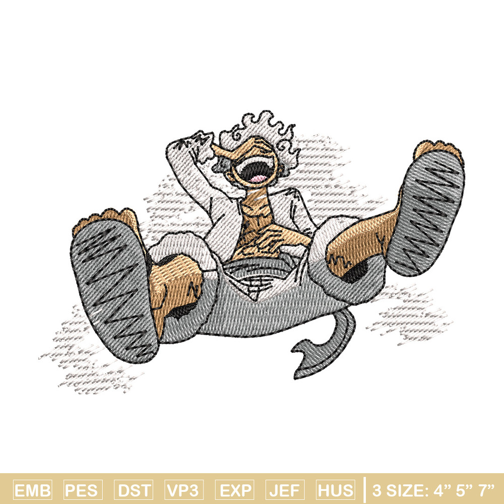 Luffy gear 5 embroidery design, One piece embroidery, Anime design, Embroidery shirt, Embroidery file, Digital download.jpg