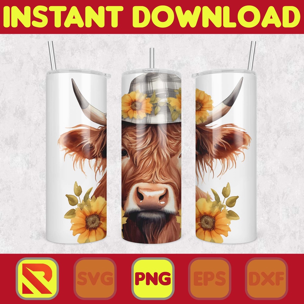 Highland Cow Tumbler Wrap, Western 20 oz Skinny Tumbler Sublimation Design, Custom Name Personalised Tumbler Wrap Designs PNG (27).jpg