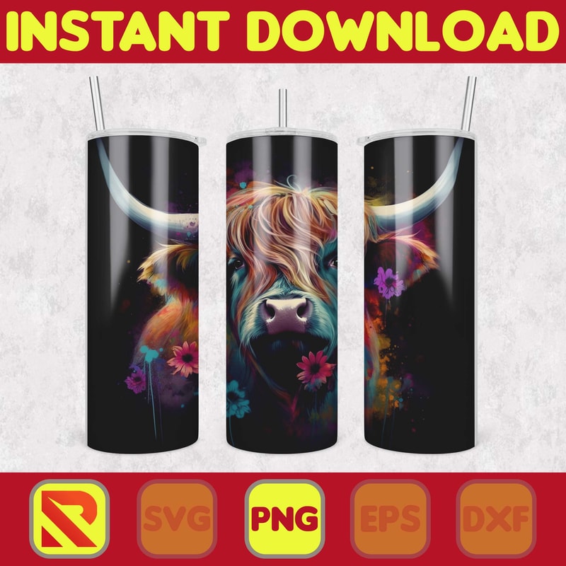 Highland Cow Tumbler Wrap, Western 20 oz Skinny Tumbler Sublimation Design, Custom Name Personalised Tumbler Wrap Designs PNG (29).jpg