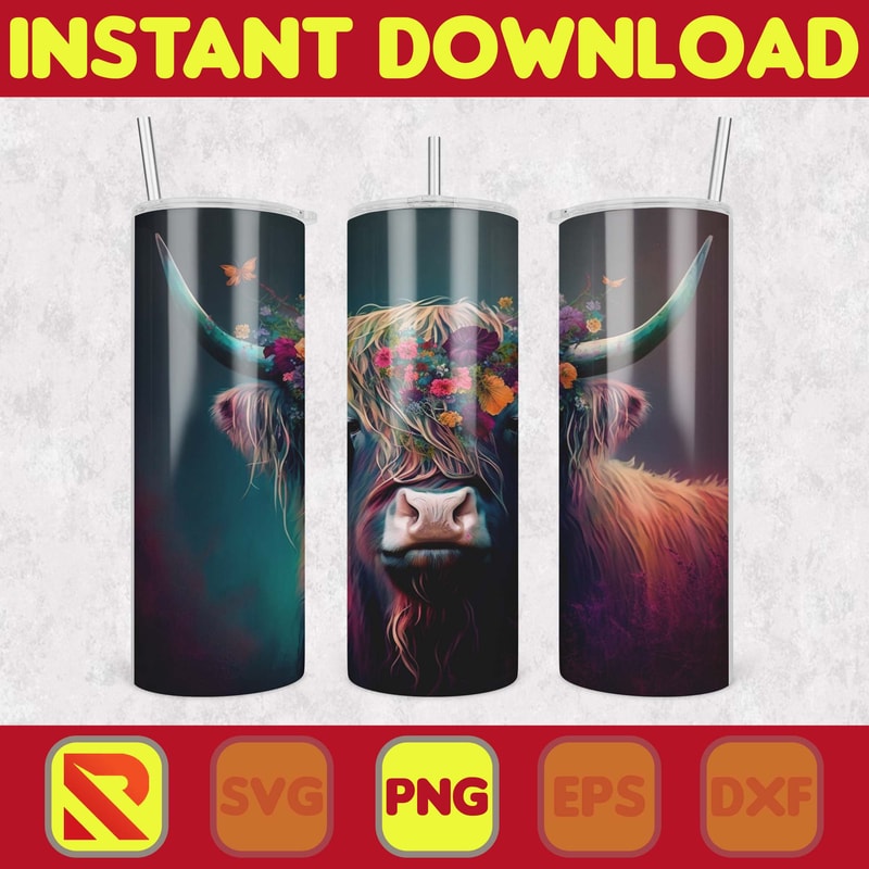 Highland Cow Tumbler Wrap, Western 20 oz Skinny Tumbler Sublimation Design, Custom Name Personalised Tumbler Wrap Designs PNG (30).jpg