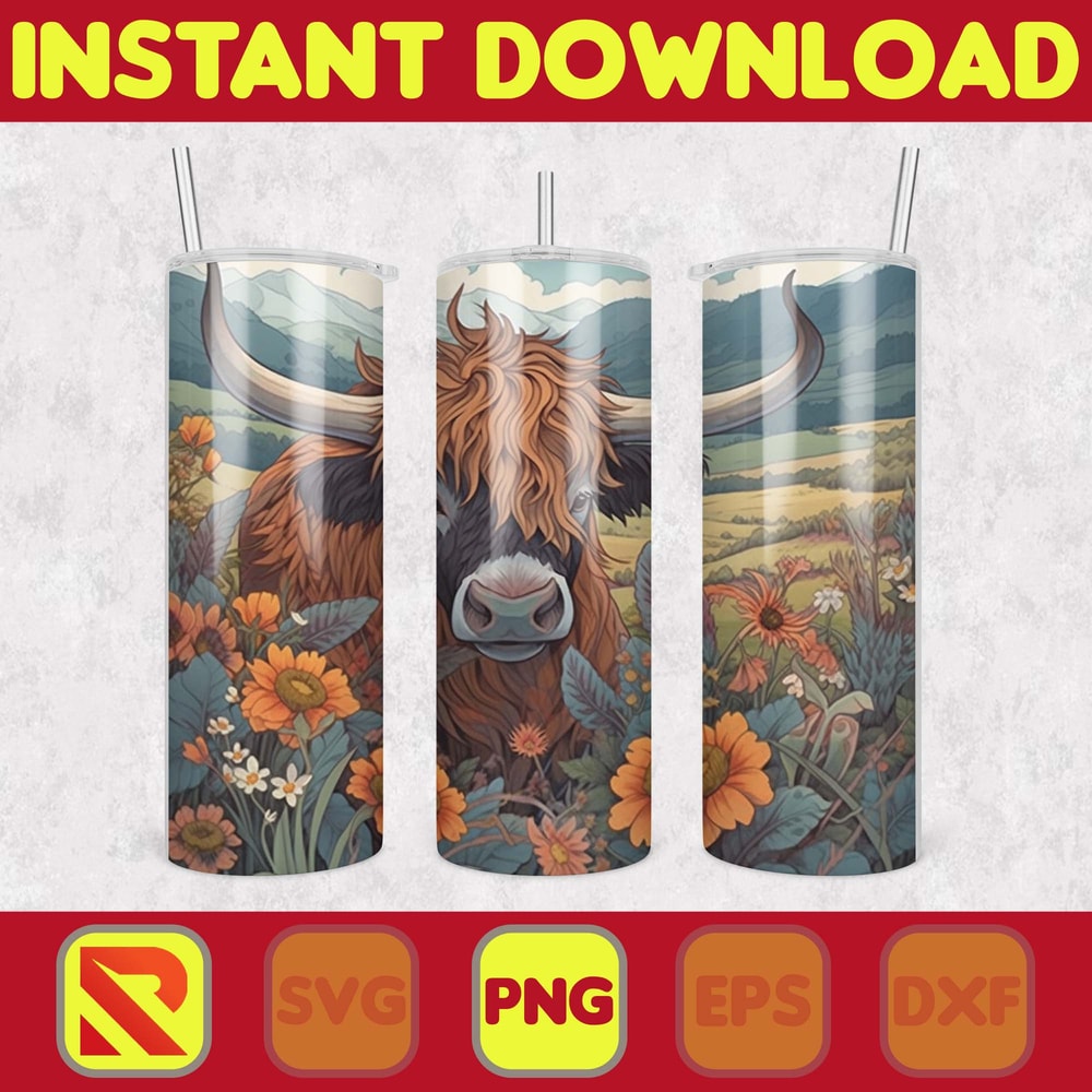 Highland Cow Tumbler Wrap, Western 20 oz Skinny Tumbler Sublimation Design, Custom Name Personalised Tumbler Wrap Designs PNG (31).jpg