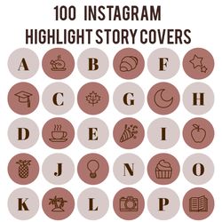 100 Brown and Beige Instagram Highlight Icons. Letters and Numbers Instagram Highlights Covers.