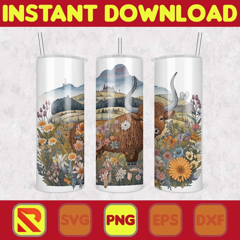 Highland Cow Tumbler Wrap, Western 20 oz Skinny Tumbler Sublimation Design, Custom Name Personalised Tumbler Wrap Designs PNG (33).jpg