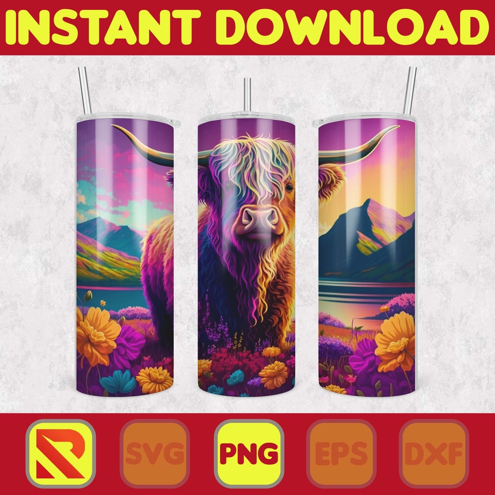 Highland Cow Tumbler Wrap, Western 20 oz Skinny Tumbler Sublimation Design, Custom Name Personalised Tumbler Wrap Designs PNG (36).jpg