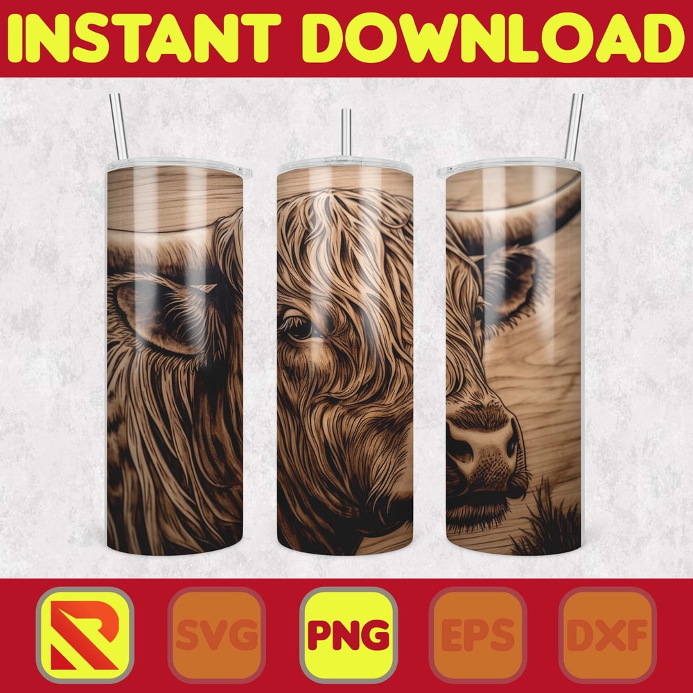 Highland Cow Tumbler Wrap, Western 20 oz Skinny Tumbler Sublimation Design, Custom Name Personalised Tumbler Wrap Designs PNG (37).jpg