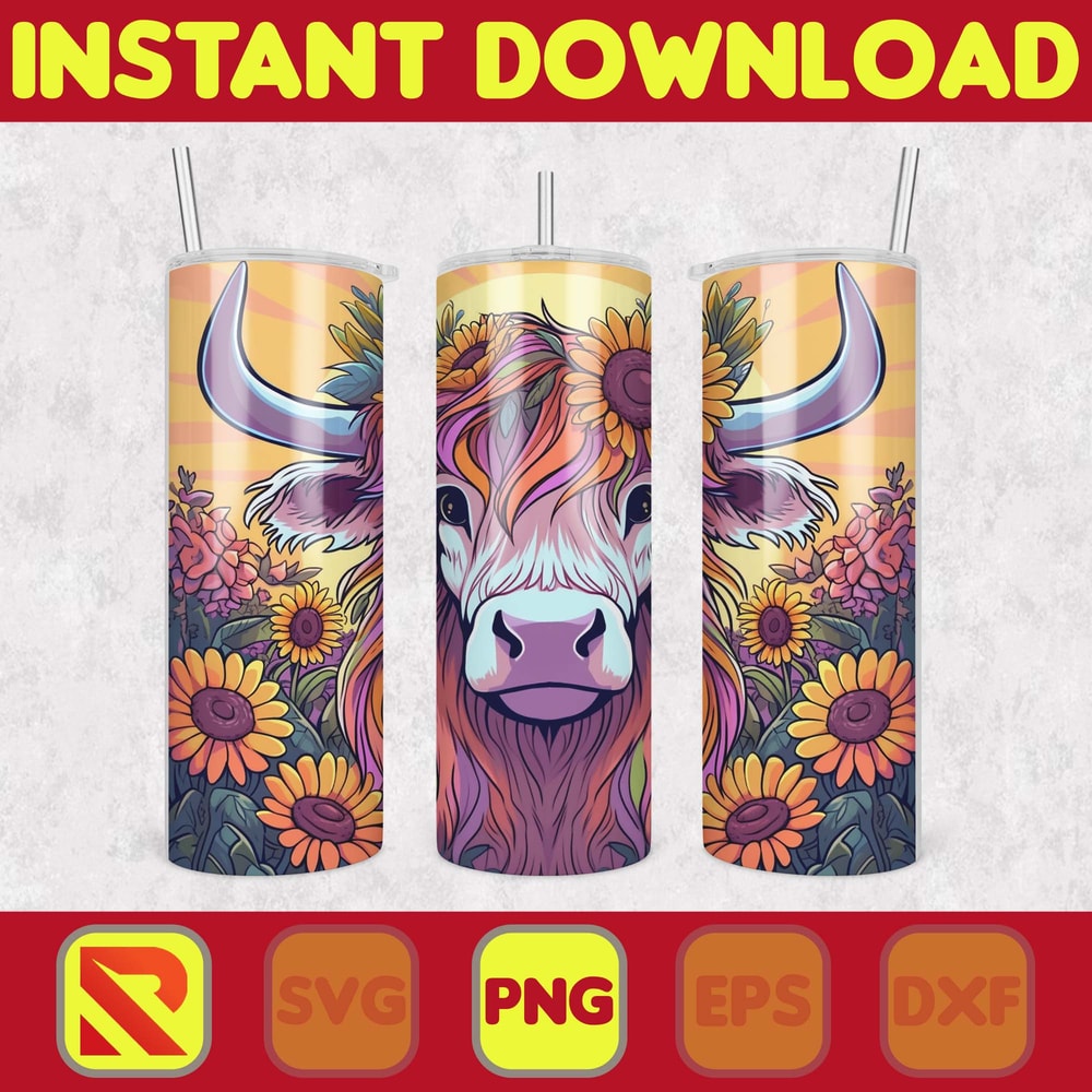 Highland Cow Tumbler Wrap, Western 20 oz Skinny Tumbler Sublimation Design, Custom Name Personalised Tumbler Wrap Designs PNG (39).jpg