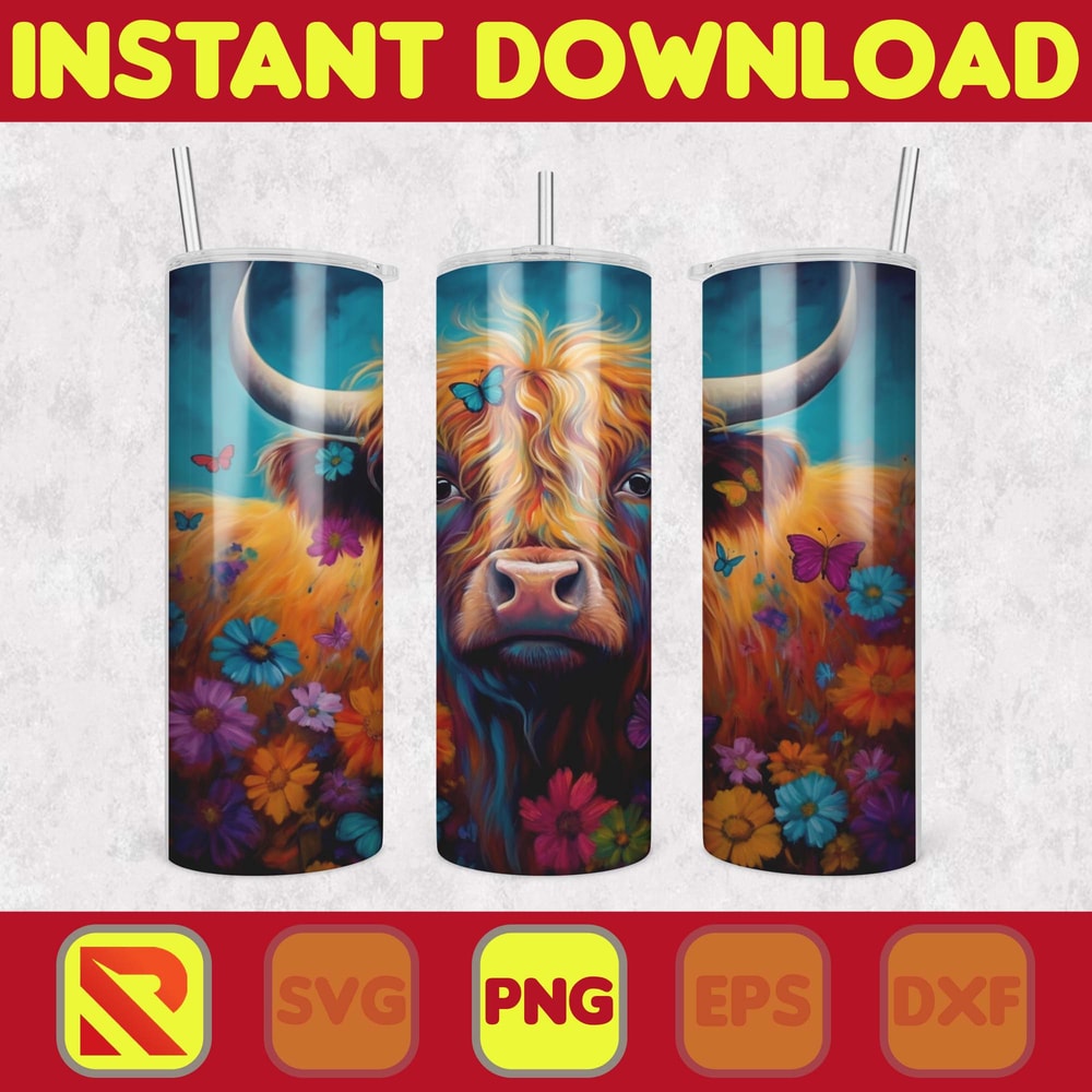 Highland Cow Tumbler Wrap, Western 20 oz Skinny Tumbler Sublimation Design, Custom Name Personalised Tumbler Wrap Designs PNG (41).jpg