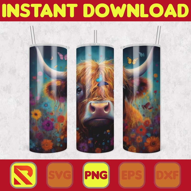 Highland Cow Tumbler Wrap, Western 20 oz Skinny Tumbler Sublimation Design, Custom Name Personalised Tumbler Wrap Designs PNG (42).jpg