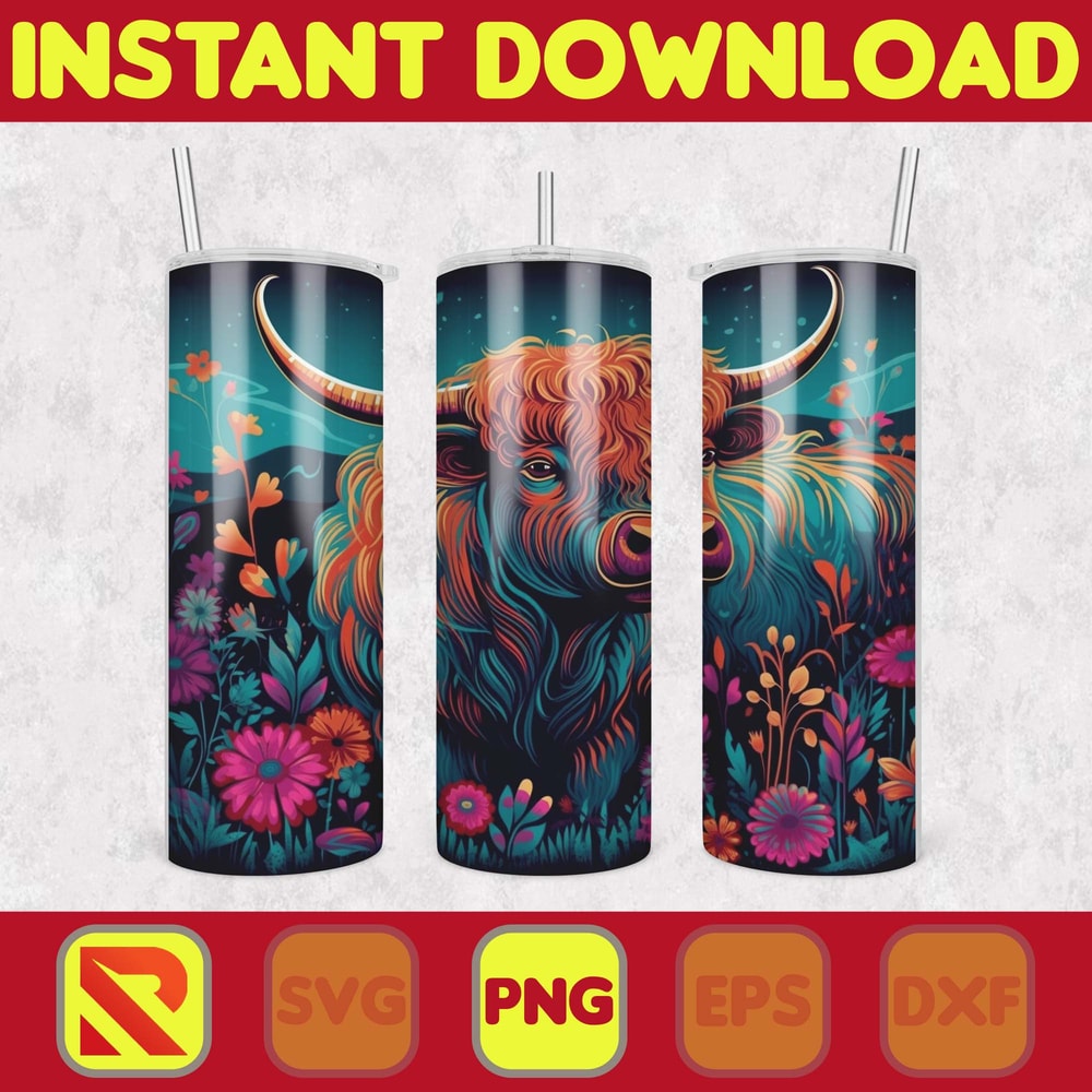 Highland Cow Tumbler Wrap, Western 20 oz Skinny Tumbler Sublimation Design, Custom Name Personalised Tumbler Wrap Designs PNG (43).jpg
