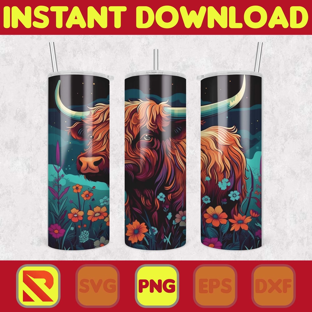 Highland Cow Tumbler Wrap, Western 20 oz Skinny Tumbler Sublimation Design, Custom Name Personalised Tumbler Wrap Designs PNG (44).jpg
