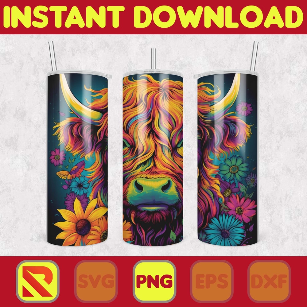 Highland Cow Tumbler Wrap, Western 20 oz Skinny Tumbler Sublimation Design, Custom Name Personalised Tumbler Wrap Designs PNG (47).jpg