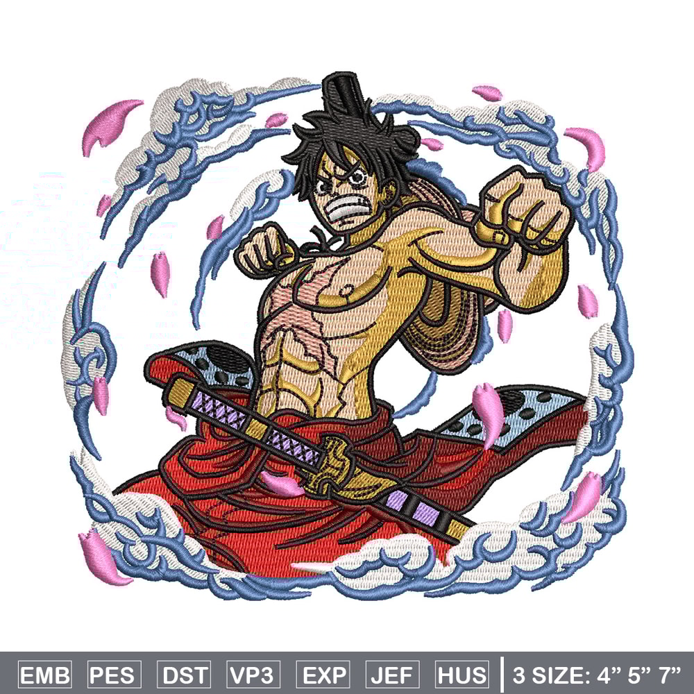 Luffy wano embroidery design, One piece embroidery, Anime design, Embroidery shirt, Embroidery file, Digital download.jpg