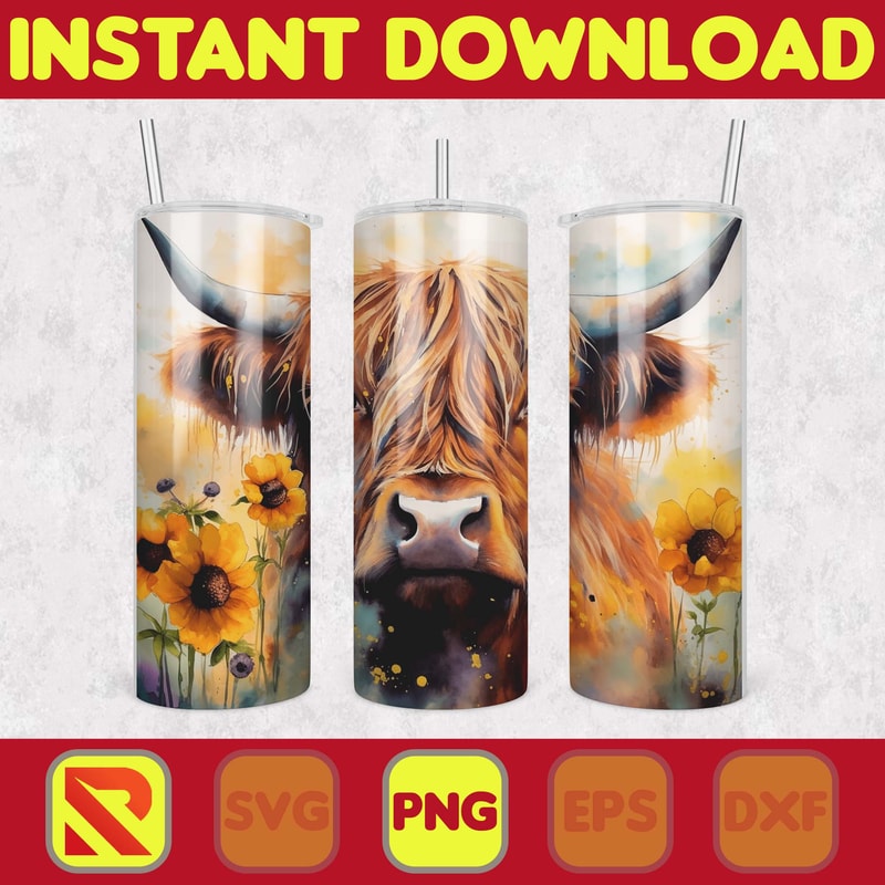 Highland Cow Tumbler Wrap, Western 20 oz Skinny Tumbler Sublimation Design, Custom Name Personalised Tumbler Wrap Designs PNG (54).jpg