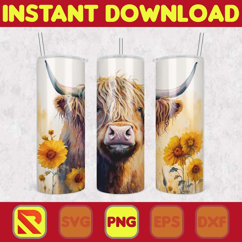 Highland Cow Tumbler Wrap, Western 20 oz Skinny Tumbler Sublimation Design, Custom Name Personalised Tumbler Wrap Designs PNG (55).jpg