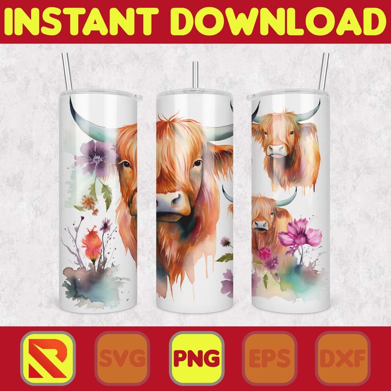 Highland Cow Tumbler Wrap, Western 20 oz Skinny Tumbler Sublimation Design, Custom Name Personalised Tumbler Wrap Designs PNG (56).jpg