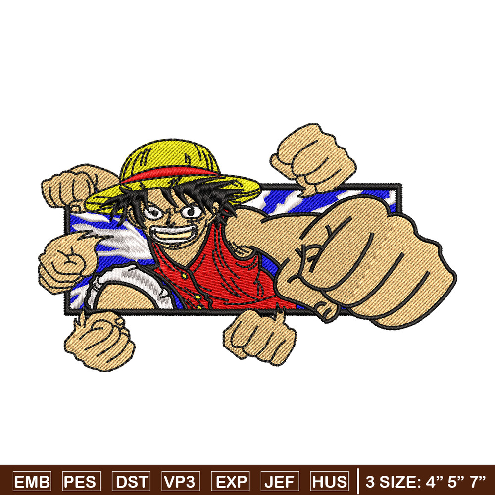 Luffy Punch embroidery design, One Piece embroidery, embroidery file, anime design, anime shirt, Digital download.jpg